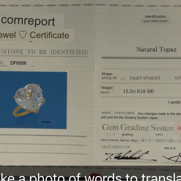 K18 18k Real Gold Japan Natural Topaz or White Topaz (April) heart ring YG - Picture 11 of 11